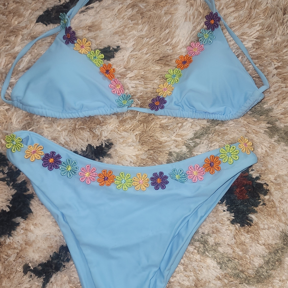 Target Light Blue Bikini with Floral Accents